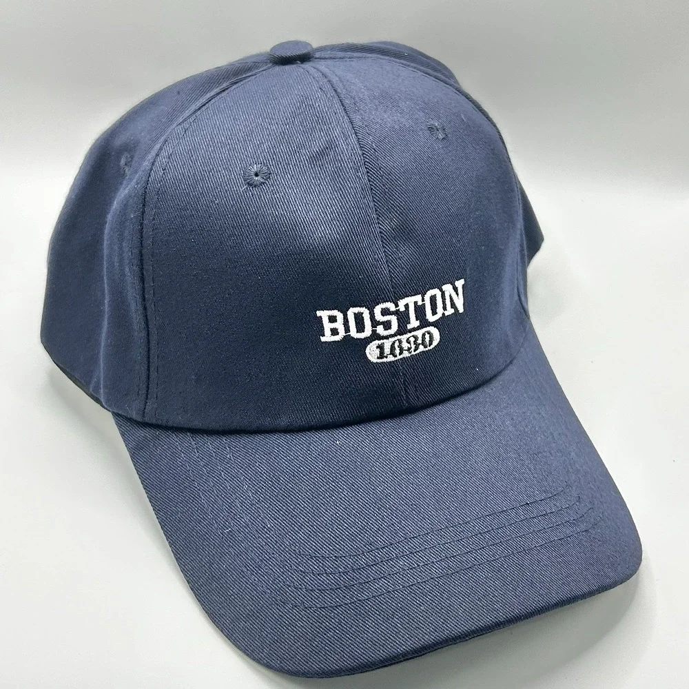 Boston Massachusetts Wordmark Dad Hat Cap Adjustable Strapback Blue Outdoors